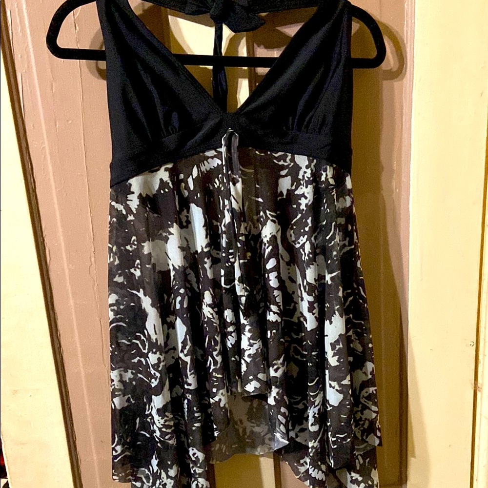 Black and White Halter bathing suit or chilling by the pool Top